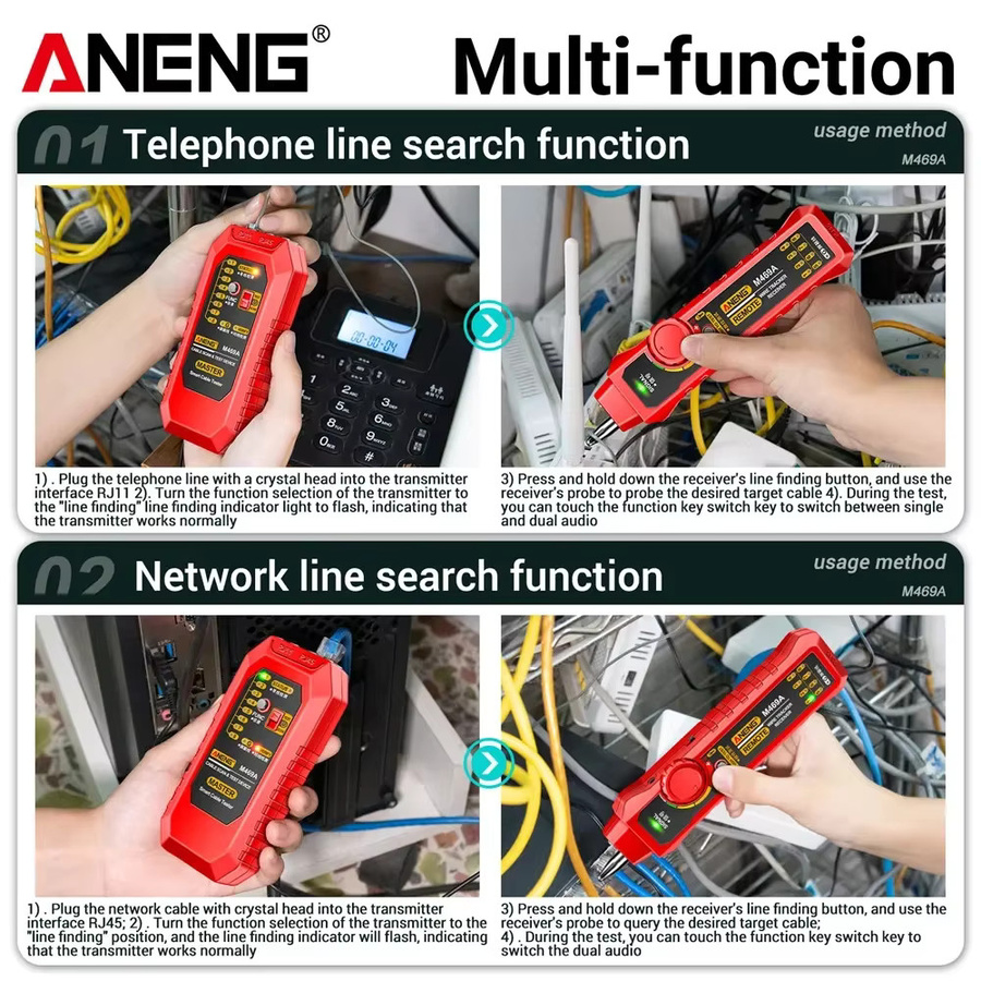 ANENG M469A Netzwerkkabeltester RJ45 RJ11 Netzwerkanalysator und LAN-Kabeltester in Schwarz - Bild 5