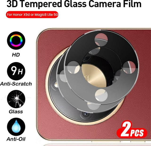 2 Stück Schwarzer Kameraschutz aus gehärtetem Glas für Honor X9d Magic8 Lite 5G mit 3D gebogener Rücklinsenfolie - Bild 1