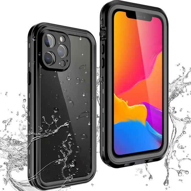 Shellbox Wasserdichte Handyhülle IP68 für iPhone 16 Pro Max, 15, 14, 13, 12, 11 in Schwarz, stoßfeste und staubdichte Ganzkörperhülle - Bild 1