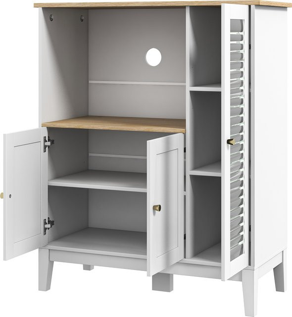 HOMCOM Mikrowellenschrank als Küchenschrank und Buffet mit 3 Türen und 1 Nische, weiß und holzfarben, B/T/H: 80 x 35 x 97 cm - Bild 1