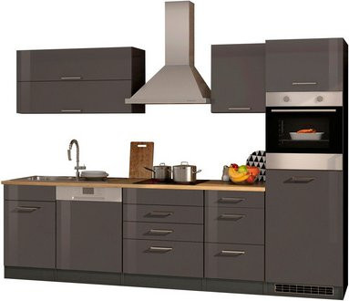 Küchenzeile Held Möbel Mailand in Grau Hochglanz mit Elektrogeräten, Breite: 300 cm, Höhe: 200 cm, Tiefe: 60 cm - Bild 2