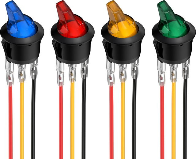 Daiertek 4er Set Mini-Kippschalter rund mit LED-Beleuchtung, 12V 20A, 3-polig, EIN/Aus, SPST, Multicolor - Bild 1
