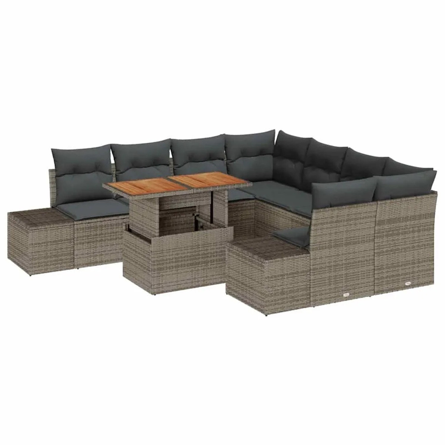 vidaXL Garten-Sofa-Set aus Poly Rattan und Stahl in Grau mit 9-teiligem Zubehör und integriertem Stauraum - Bild 2