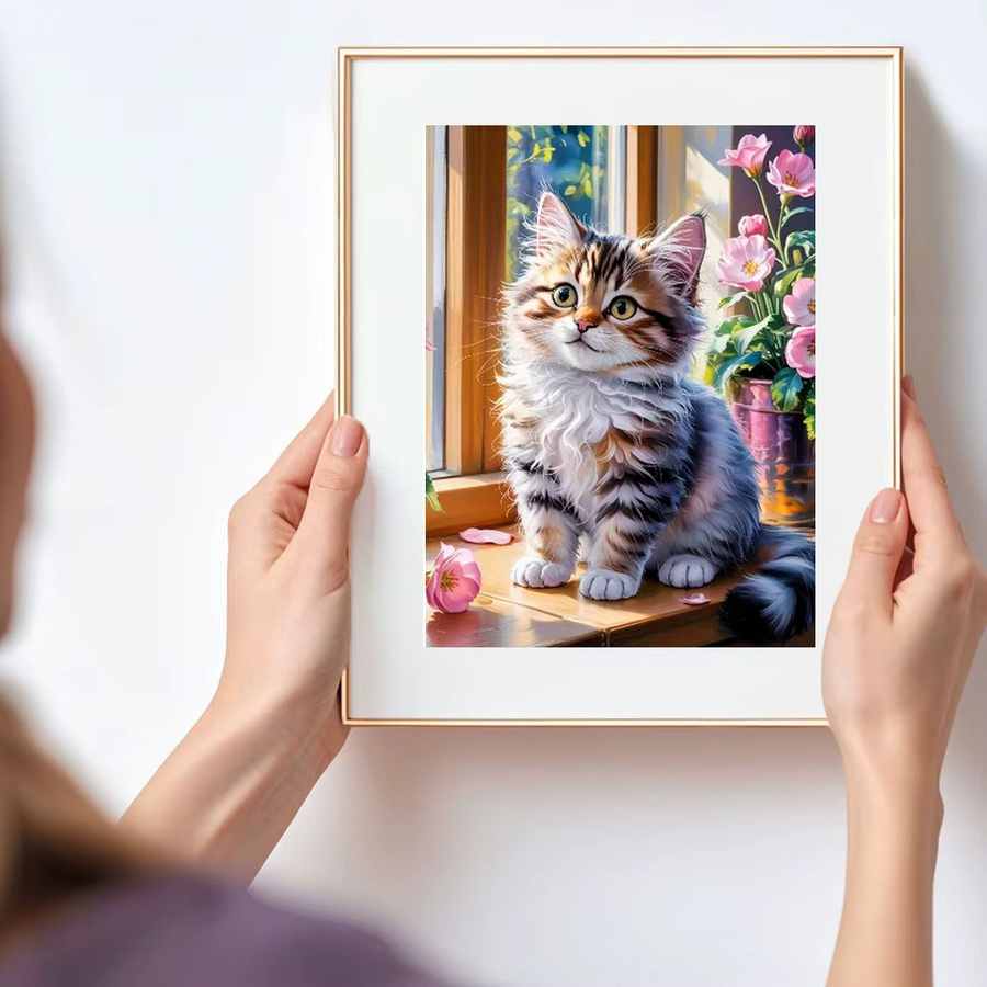 Huacan Diamantgemälde Set mit Katze und Blumen in Multicolour als moderne Wanddekoration - Bild 3
