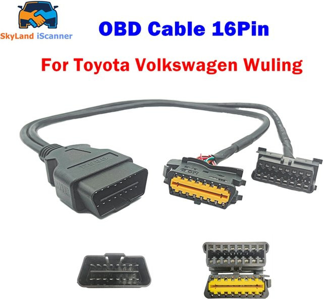 OBD2 Verlängerungskabel 16Pin Original Auto Stecker für Toyota VW Wuling Lkw Diagnose Werkzeug in Schwarz - Bild 1