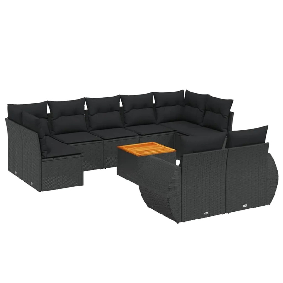 vidaXL 10-tlg. Garten-Sofagarnitur in L-Form aus Poly-Rattan mit Kissen in Schwarz - Bild 2