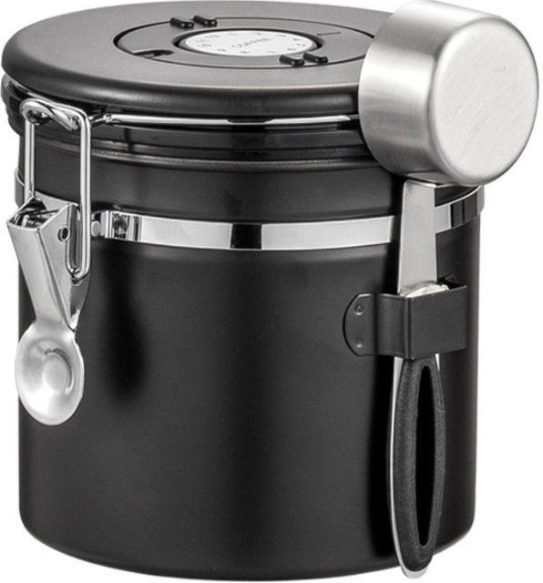 Wanghengch Luftdichte Kaffee-Dose aus Edelstahl mit Datumsanzeige und Silikon-Dichtung, Schwarz, 1,5 l - Bild 1
