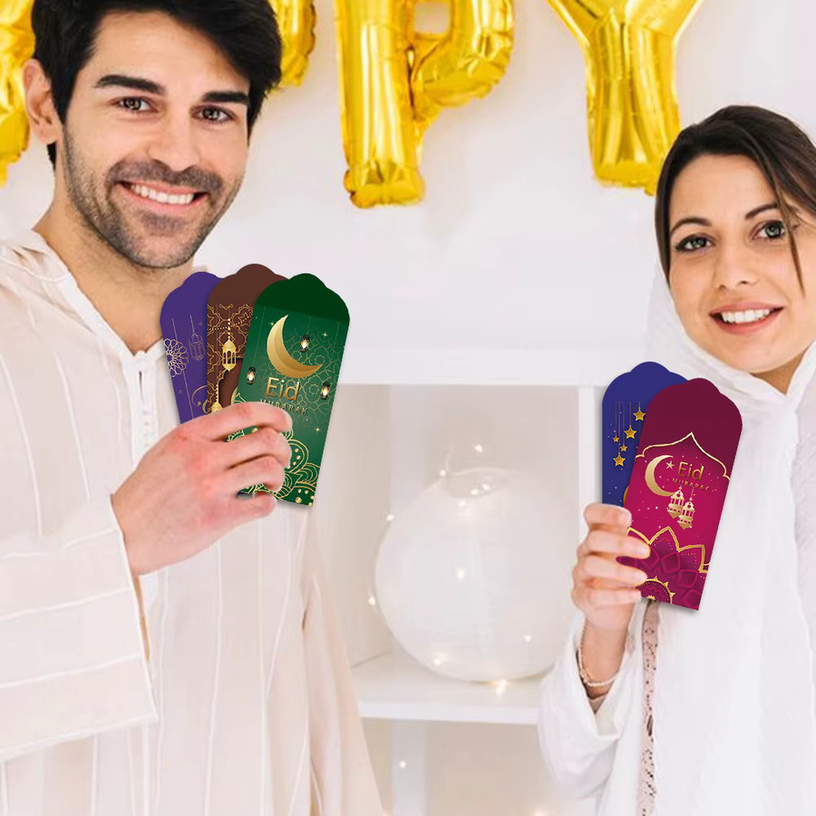 12er-Pack rote Eid Mubarak Umschläge mit Mond und Sternen sowie arabischer Kalligraphie für Ramadan und Zakat-Zahlungen - Bild 4