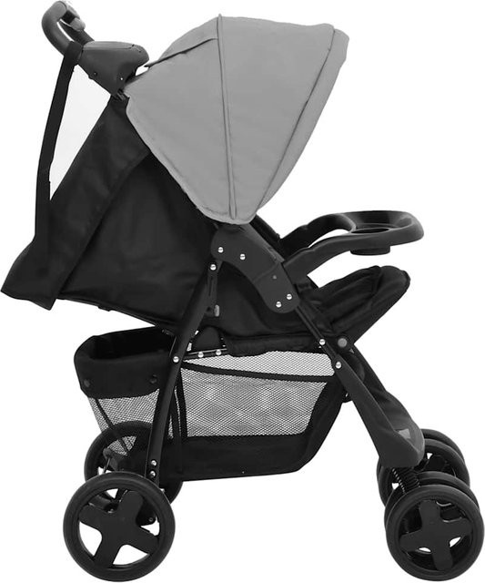VD Home Furnishing 3-in-1 Kinderwagen in Hellgrau mit schwarzem Stahlrahmen, klappbar mit Babywanne und Sportsitz - Bild 1