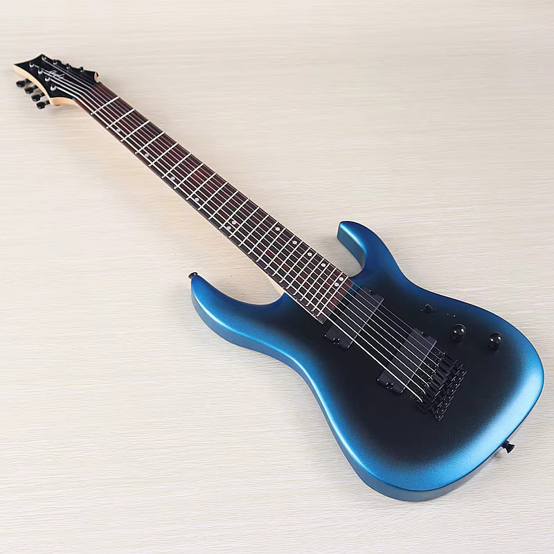 Inspireguitar 8-saitige E-Gitarre mit Fanned-Fret-Design und runden Bünden in Blau-Schwarz matt, Skalenlänge: 686 mm - Bild 2