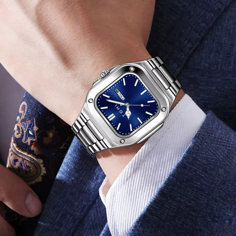 TOMI Armbanduhr, Quarz, Edelstahl, Blau, Herren, Eckig - Bild 4