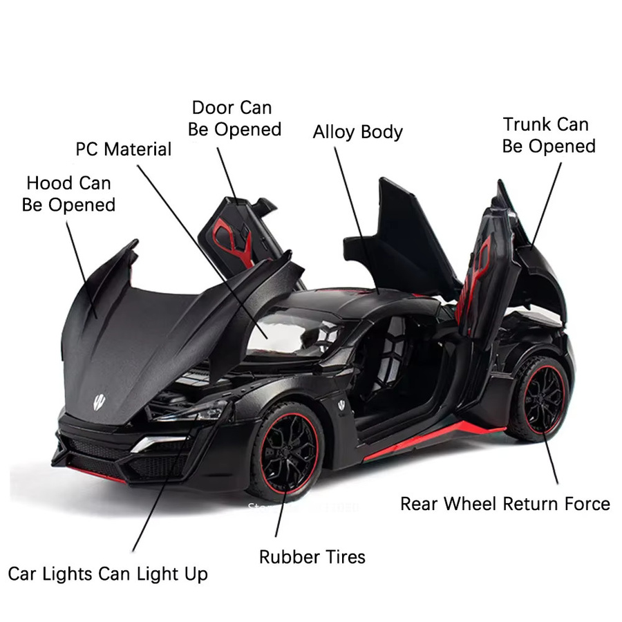 YBC YIBAICHENG Lykan Supercar, Modellauto, 1:24, mit Sound, Metall, Gummi - Bild 1