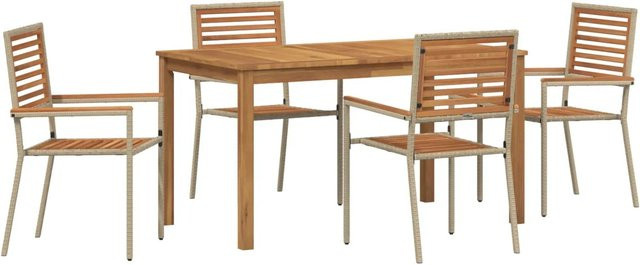 vidaXL Garten Essgruppe 5-teilig aus Poly Rattan und Akazienholz in Beige - Bild 1