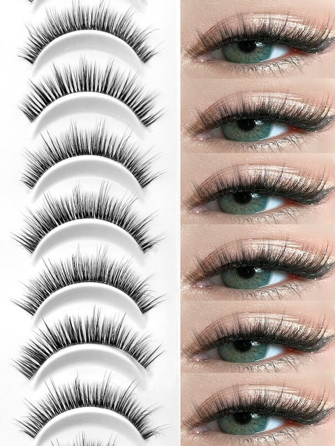 VELTRINAY Wispy Fake Lashes, 10 Paar Streifenwimpern, C-Curl, transparentes Band - Bild 1