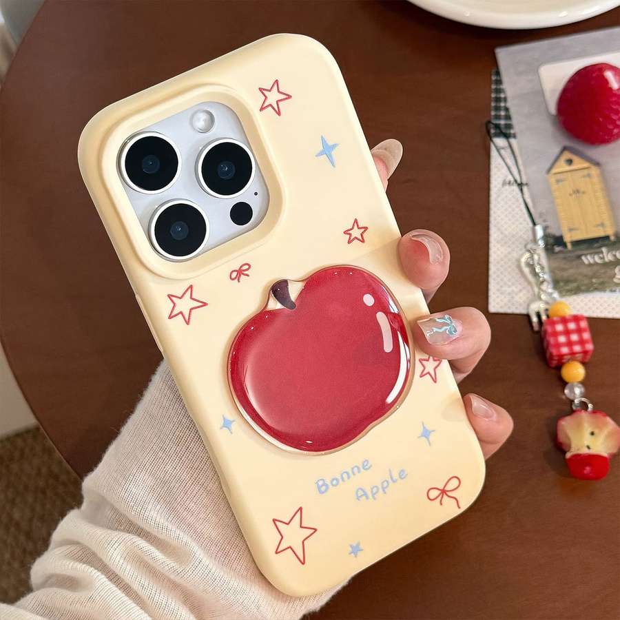 MUQGEW Stoßfeste Handyhülle mit 3D-Cartoon-Apfel-Design und Anhänger für iPhone 16, 15, 14, 13, 12 Pro Max in Rot - Bild 3