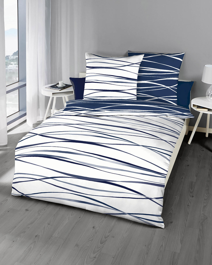 Kaeppel Mako-Satin Wendebettwäsche Motion mit grafischem Design in Blau und Weiß, B/H: 135 x 200 cm - Bild 1