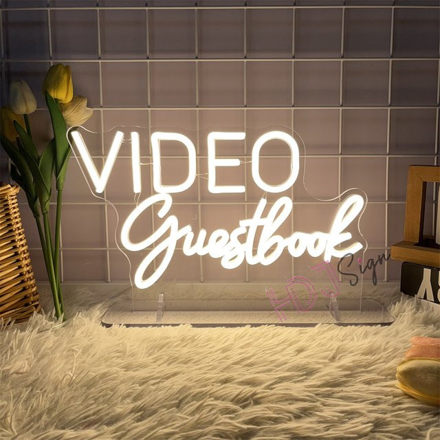 ZHAOPAILAO Audio Gästebuch Neon Schild, LED Wanddekoration für Hochzeiten mit USB-Anschluss, Weiß und Transparent - Bild 1