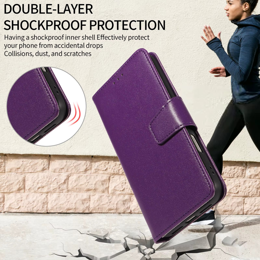 Leder-Handyhülle für Samsung Galaxy M36 M16 F16 F36 S25FE S26 PRO Edge Ultra Plus A07 A17 mit Kartenhalter und Ständer in Braun und Lila - Bild 6