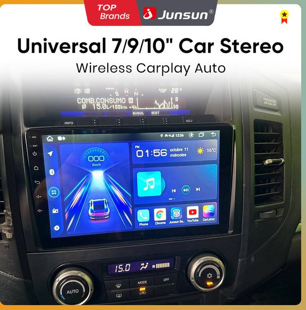 Junsun Universal Android 2 Din Auto Stereo Radio Multimedia Player mit CarPlay, GPS Navigation und Bluetooth in Schwarz - Bild 1