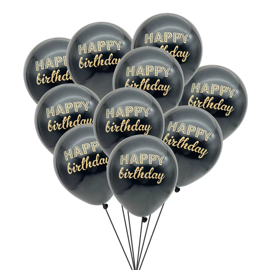 Schwarze Happy Birthday Konfetti Latexballons, 10 Zoll, für deine Geburtstagsfeier und Party-Dekoration - Bild 1