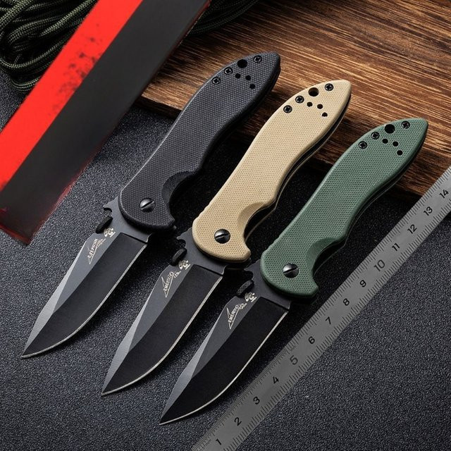 Tragbares 6074 Outdoor Klappmesser mit D2-Klinge und G10-Griff in dunklem Khaki für Jagd, Überleben und EDC-Einsatz - Bild 1