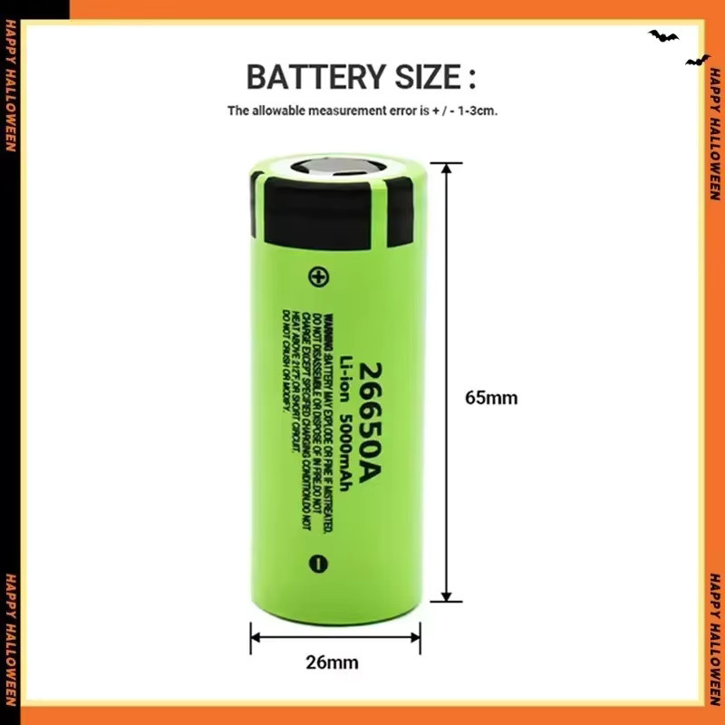 Lithium-Ionen Akku 26650 mit 5000 mAh und 20A Entladung, 3,7 V Hochleistungs-Akku in Grün - Bild 2