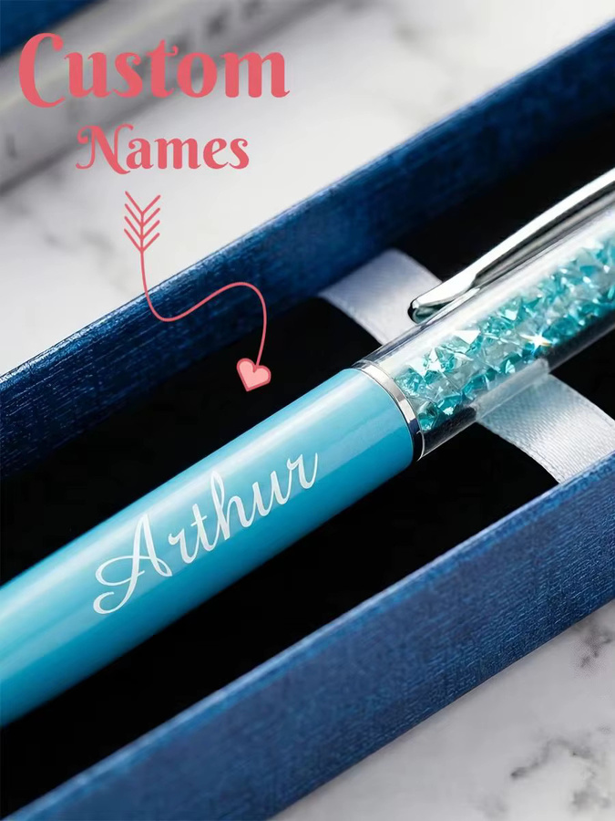 Personalisierter Kristall-Stylus-Stift aus Metall in Blau mit Gravur und Geschenkbox - Bild 4
