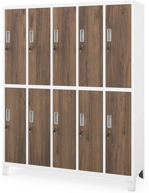 JAN NOWAK Arbeitsschutz-Kleiderschrank BARTEK 10-Türig aus Stahl in Weiß und Nussbraun, H: 172 cm, B: 136 cm, T: 45 cm - Bild 1