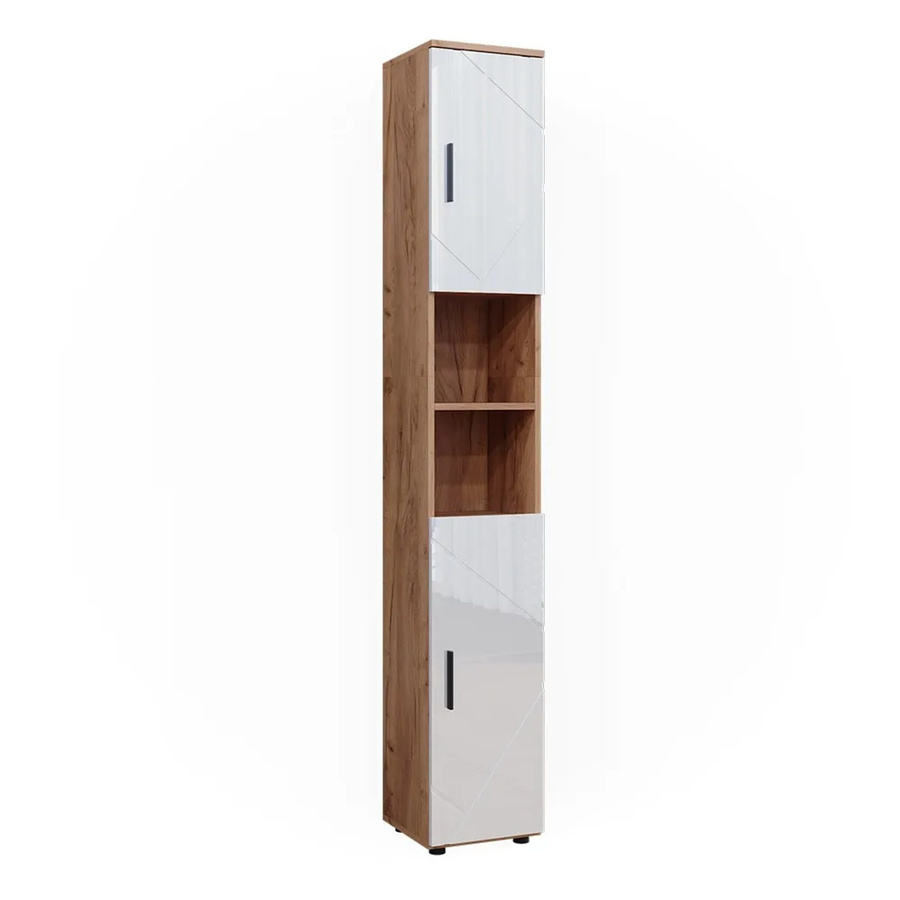 Vicco Badschrank Irma Hochschrank in Eiche und Weiß Hochglanz mit 2 Türen und offenen Fächern B/T/H: 30 x 23,01 x 192 cm - Bild 3