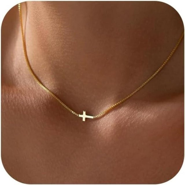 Kreuzkette 14K Vergoldet, Kreuzanhänger, Damen, 38cm - Bild 1