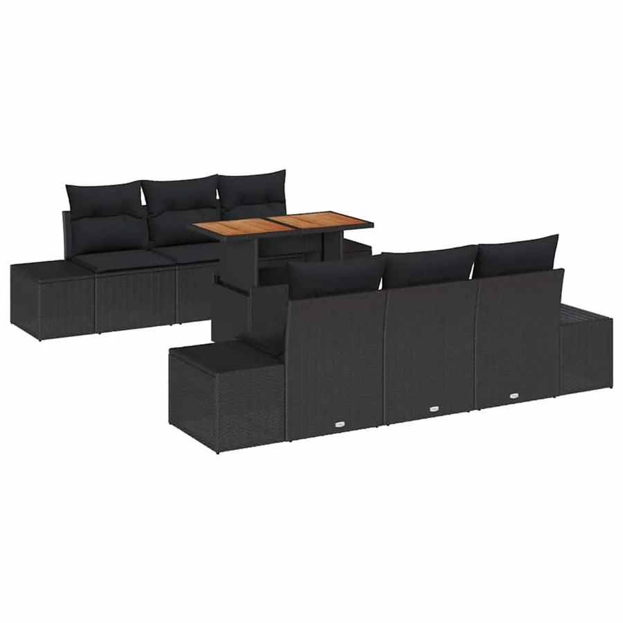 vidaXL Garten-Sofa-Set aus Poly-Rattan in Schwarz, 7-teiliges U-Shape Lounge-Set mit Polsterkissen und Stauraumfunktion - Bild 2