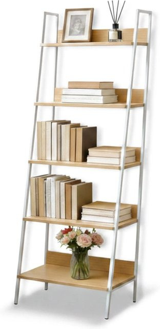 Relaxdays Standregal mit 5 Ablagen in Weiß, freistehendes Regal aus MDF und Eisen in Holzoptik, H x B x T: 170 x 60 x 30 cm - Bild 1