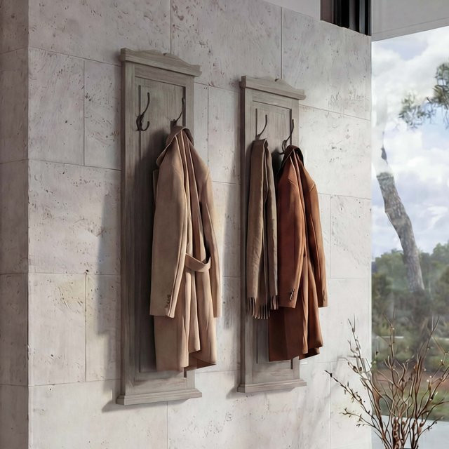 MCW 2er-Set Wandgarderobe aus Paulowniaholz im Shabby-Look, Farbe Grau-Braun, B/H/T: 109 x 33 x 28 cm - Bild 1
