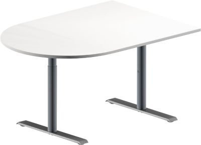 Schäfer Shop Genius Konferenztisch MODENA FLEX Halbkreis mit T-Fuß Rundrohr in Weiß/Weißaluminium, B: 140 cm, T: 100 cm, H: 65-85 cm - Bild 1
