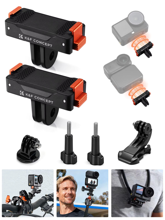 K&F CONCEPT Magnetische Schnellwechselhalterung für DJI Osmo Action 6 und DJI Osmo Action Nano, Schwarz, mit 1/4 Zoll Gewinde und GoPro-Adapter - Bild 6