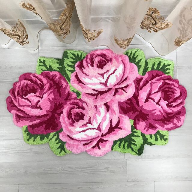 VIKAMA Druckteppich mit Rosendruck, rutschfeste und saugfähige Bodenmatte für Wohnzimmer, Schlafzimmer oder Badezimmer - Bild 1