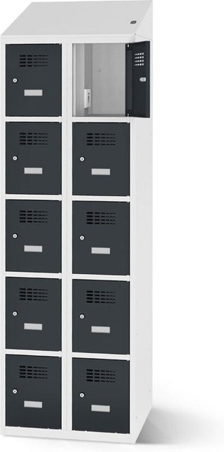 rotstahl Fächerschrank mit Ladefunktion und 10 Fächern in Anthrazit und Lichtgrau, B: 60 cm, H: 200 cm - Bild 1