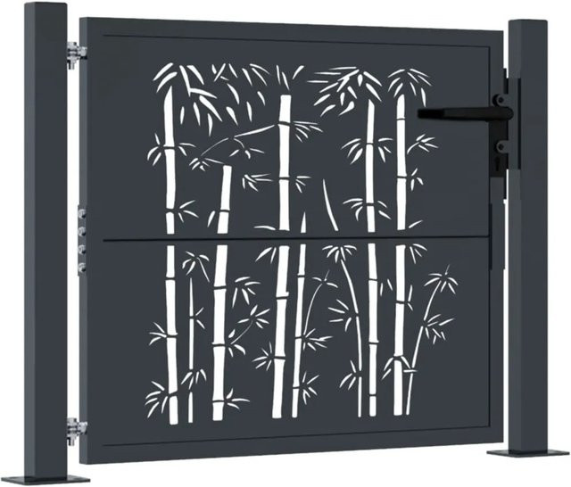 vidaXL Gartentor aus verzinktem Stahl in Anthrazit mit Bambus-Design, Breite: 110 cm, Höhe: 80 cm - Bild 1