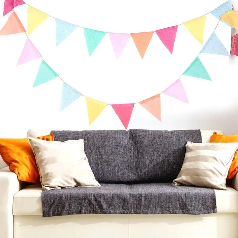 CosyHome Wimpelkette aus Baumwolle mit 42 mehrfarbigen Flaggen in floralem und geometrischem Design für Hochzeiten und Kinderfeiern - Bild 3