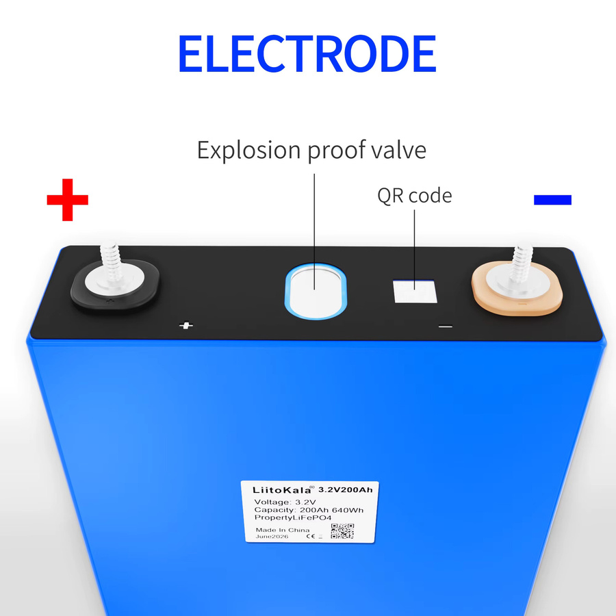LiitoKala LiFePO4-Zelle 3,2V 200Ah wiederaufladbare Lithium-Eisenphosphat-Batterie in Blau für Solar- und Heimenergiespeichersysteme sowie Wohnmobile - Bild 3