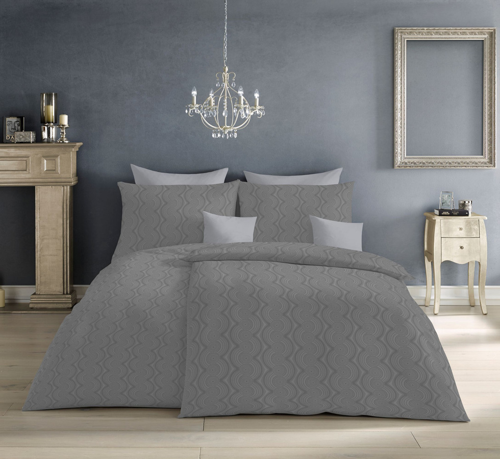 Fleuresse Jacquard Bettwäsche Set in Steingrau mit Wellenmuster, bestehend aus Bettbezug und Kissenbezug, B/H: 135 x 200 cm und 80 x 80 cm - Bild 1