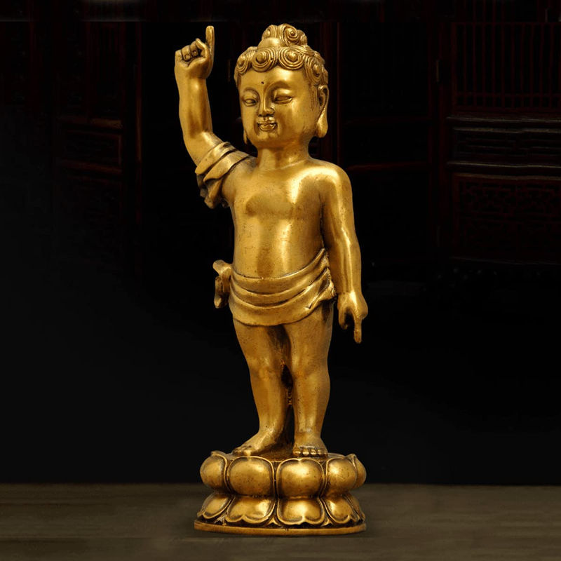 Orientalische Buddha Statue aus Messing in Gold, stehendes Buddha-Dekorationsmodell - Bild 5