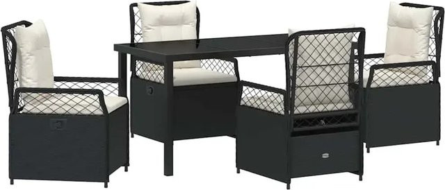 vidaXL Garten Essgruppe aus Poly-Rattan und Stahl, 5-teilig, Schwarz, B/T/H: 180 x 100 x 73 cm (Tisch) und 45 x 50 x 80 cm (Stühle) - Bild 1
