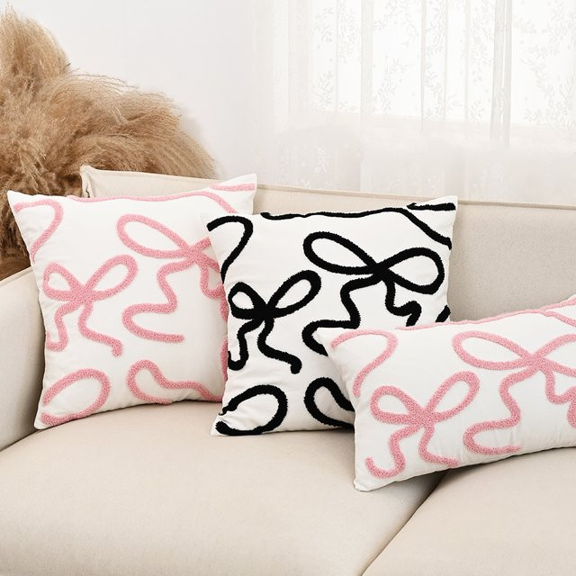 BUYNOW Kissenbezug mit Schleifen-Stickerei in Rosa für Sofa und Bett - Bild 1