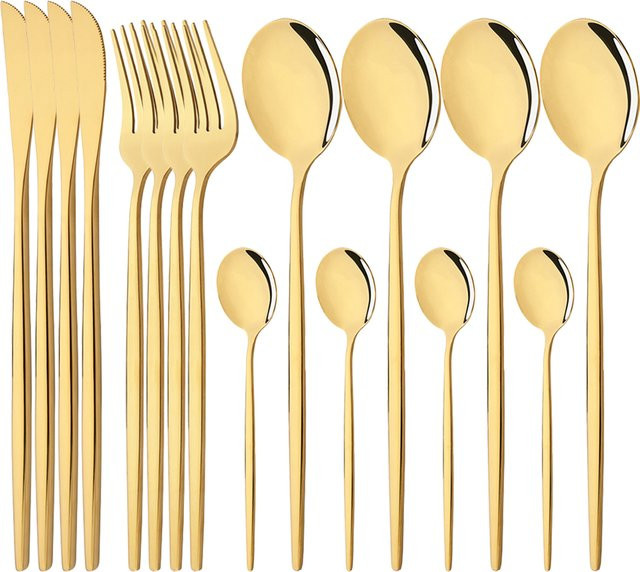 Zoseil Besteckset aus Edelstahl in Gold, 16-teilig mit Messer, Gabel, Löffel und Teelöffel, poliert - Bild 1