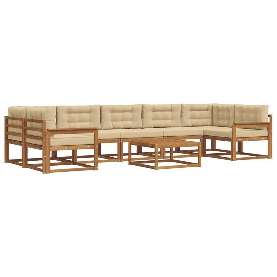 vidaXL Outdoor-Sofagarnitur L-Form aus Akazienholz mit 8 Kissen in Natur und Beige - Bild 2