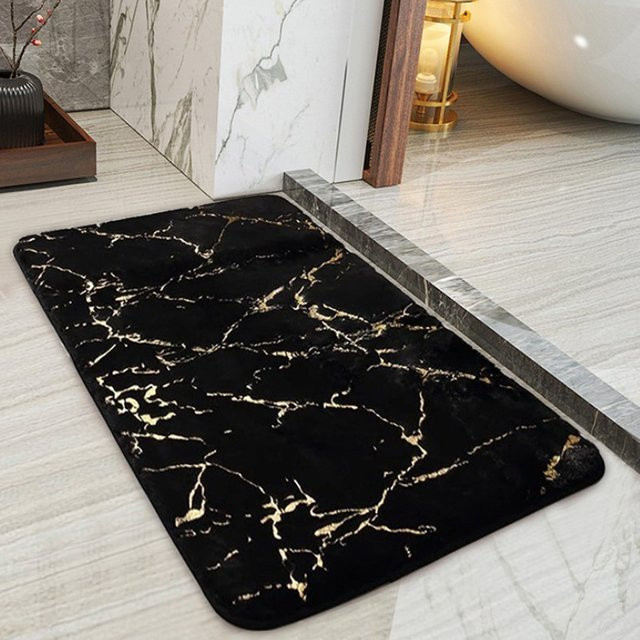 Rutschfeste Badematte in Schwarz von inyahome, luxuriöser flauschiger Shaggy-Teppich in rechteckiger Form - Bild 1
