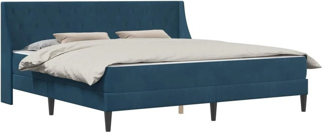 vidaXL Bettgestell mit Matratze aus Samt in Blau, 2-teiliges Set, B/T/H: 200 x 200 x 204 cm - Bild 1
