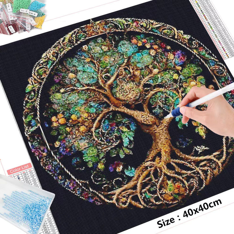 HUACAN Diamant-Gemälde Fantasy-Landschaft mit Mosaik-Baum, 5D-Malset für Erwachsene, Mehrfarbig, B/H: 25 x 25 cm - Bild 3