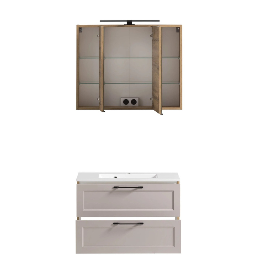 Held Möbel Waschtisch-Set Padua 2-tlg. in Kaschmir und Wotaneiche mit Mineralgussbecken und Spiegelschrank, Breite: 80 cm - Bild 2